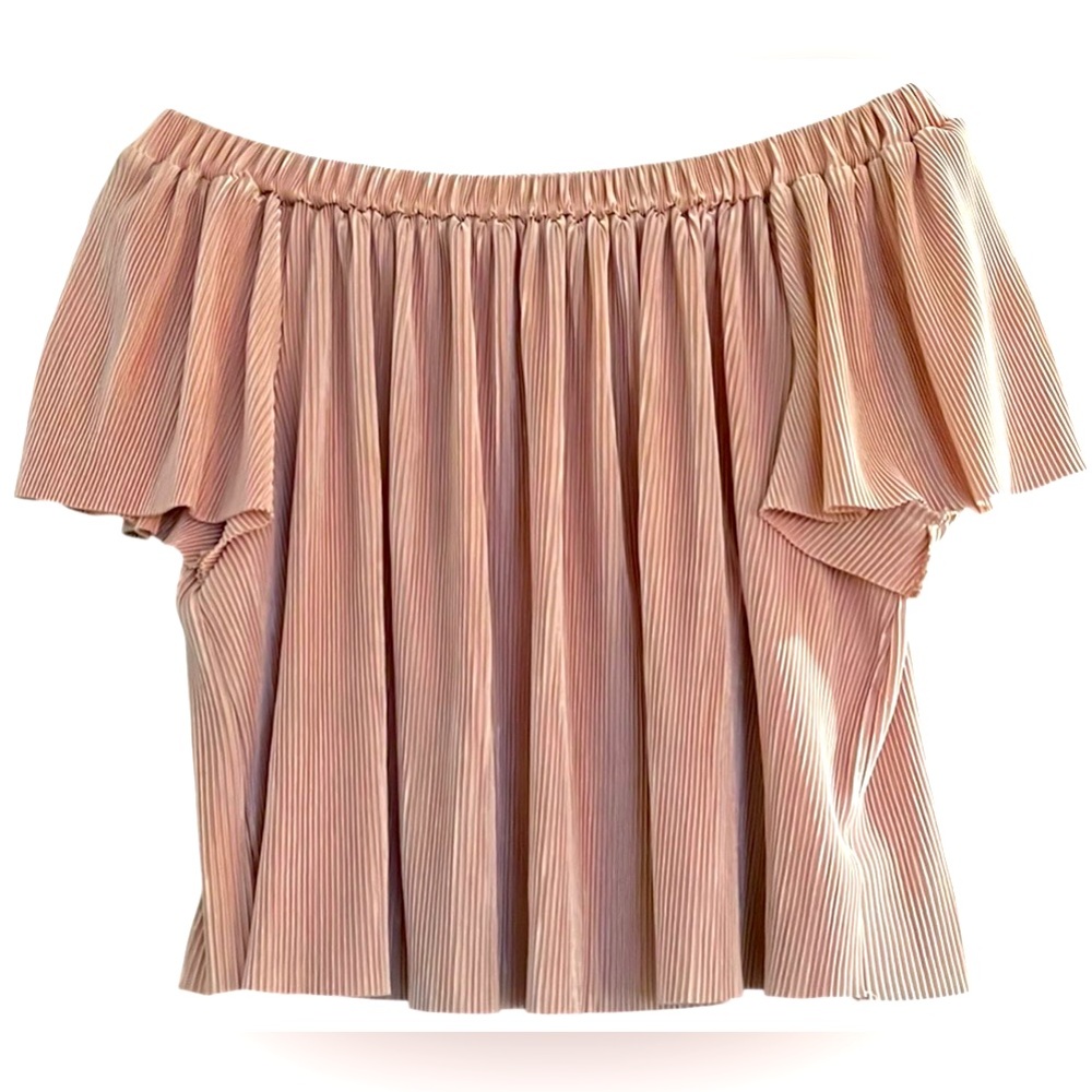 TLODIE Salmon Pink Mini Ribbed Off Shoulder Cropped Top, Size Medium, EUC.